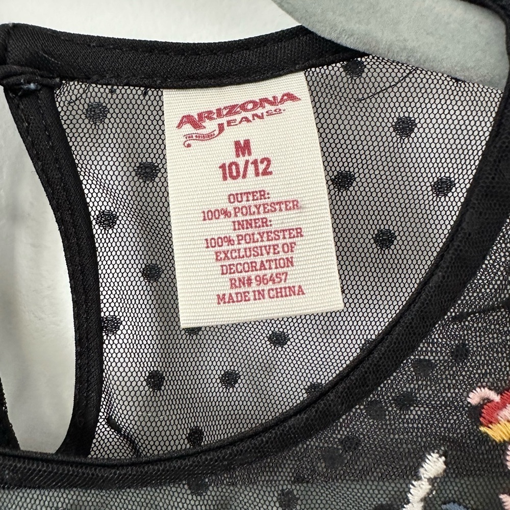 Arizona Jean Company Girls Polka Dot Sheer Blouse with Floral/BirdEmbroidery - Picture 4 of 4
